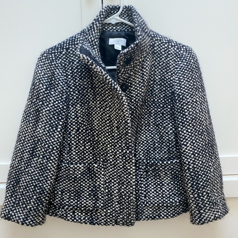 Ann Taylor Loft Black White Wool Blend Cropped Blazer Jacket S